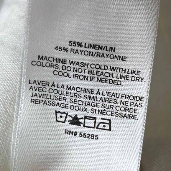 Express Puff Tie Sleeve Button Front Corset Crop Top White Cream Linen Womens M - Picture 7 of 7